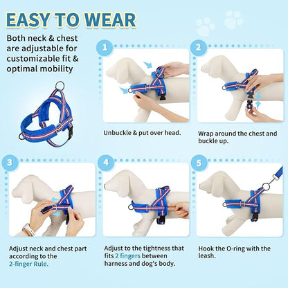 SlowTon No Pull Small Dog Harness and Leash Set, Puppy Soft Vest Harness Neck & Chest Adjustable, Reflective Lightweight Harness & Anti-Twist Pet Lead Combo for Small Medium Dogs (DB-Front Clip, XS)