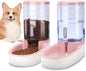 Meikuler Automatic Dog Cat Feeder and Water Dispenser Set,Waterer and Gravity Food Feeder for Small & Medium Dogs Cats Puppies,Large Capacity 1 Gallon x 2(Pink)