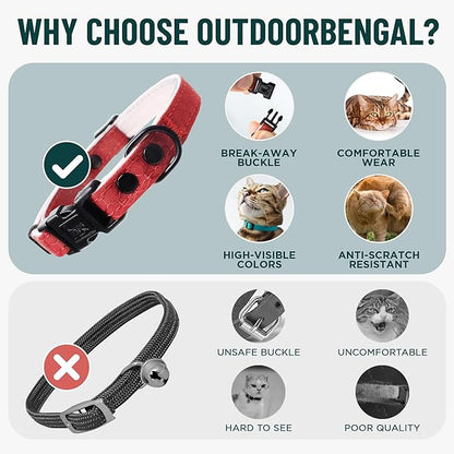 OutdoorBengal Red Breakaway Kitten Collar - Ultra Safe Quick Release Cat Collar for Small Kittens Under 6 Months – Soft-Padded, Lightweight, Adjustable, Thin and Comfortable, No Bell (Red, Kitten)