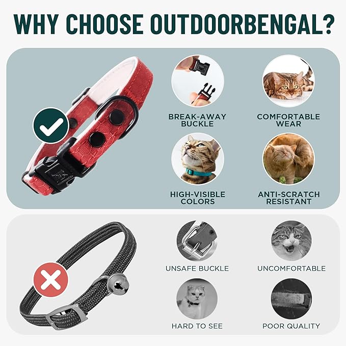 OutdoorBengal Green Breakaway Kitten Collar - Ultra Safe Quick Release Cat Collar for Small Kittens Under 6 Months – Soft-Padded, Lightweight, Adjustable, Thin and Comfortable, No Bell (Green, Kitten)
