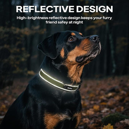 PetiFine Dog Collar for Large Dogs, Neoprene Padded and Adjustable, Reflective Wide Heavy Duty Pet Collars with Durable Metal Belt Buckle for Walking, Green, L