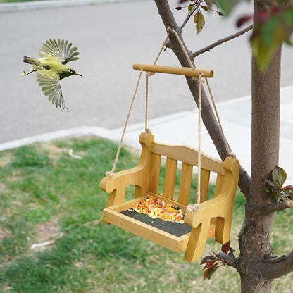 Notakia Set of 2 Swing Wild Bird Feeder Stand for Outside, Metal Mesh Bottom, Wood Bench Shaped Bird Feeders for Outside Hanging, Swing Chair Bird Feeder for Garden Yard Patio，Porch Decoration