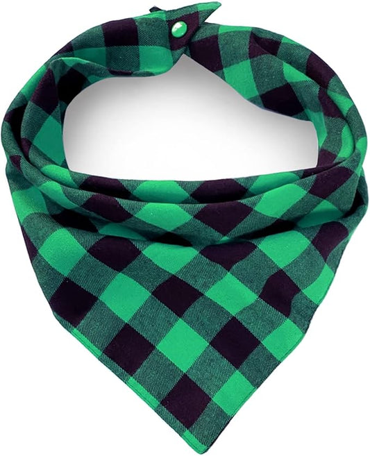 Christmas Plaid Dog Bandana with Button, Fall Dual Layer Scarf Soft Cotton Triangle Bib Girls and Boys Kerchief Adjustable Accessories for Small Medium Large Extra Large Dog Puppy Pet Cat