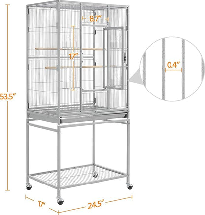 Topeakmart 53.5inch Height Large Bird Cage Extral Space Parrot Cage with Wooden Perch & Stand for Conures Parakeets Budgies, Light Gray