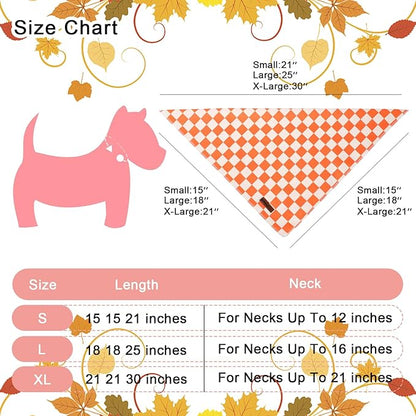 Fall Dog Bandana – Orange Gingham Plaid Triangle Scarf for Small Medium Large Dogs, Soft Cotton Pet Bib for Autumn Thanksgiving, Adjustable Dog Kerchief for Daily Wear