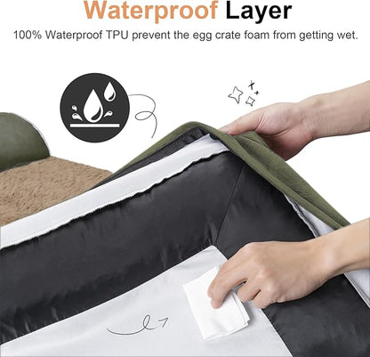 Large Dog Bed Orthopedic Washable: Jumbo Dog Bed Bolster Extra Large Dogs Egg Crate Foam Sofa Couch Waterproof Removable Cover - Dark Green