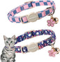 2 Pack Flower Cat Collars Breakaway with Bell, DOGWONG Safety Buckle Blue Plaid Cute Cat Collar for Girl Boy Cats，Adjustable 7-12 Inch