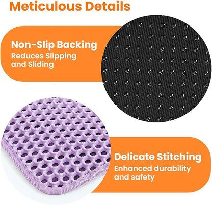 Small Cat Litter Mat, 20x14’’ Double Layer Honeycomb Cat Litter Box Mat, Non Slip Waterproof Urine Proof Litter Trapping Mat for Floor, Kitty Litter Pad, Indoor Pet Supplies, Purple