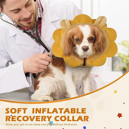 IEUUMLER Inflatable Recovery Dog Collar, Protective Donut Cone, Adjustable Soft Collar for Dog and Cat After Surgery Prevent from Biting & Scratching EU002 - Brown Lion L