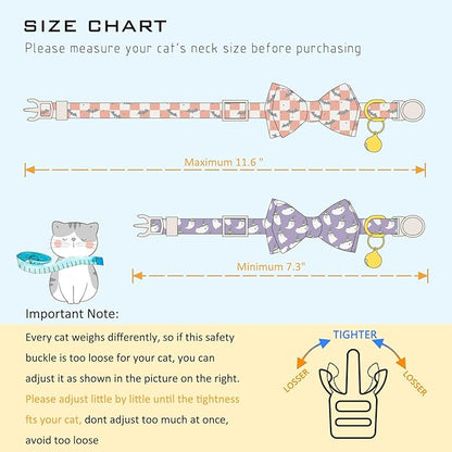 Faygarsle 2 Pack Halloween Cat Collar with Bowtie and Bell, Breakaway Safety Buckle, Ghost Bats Pattern, Orange and Purple