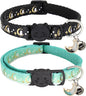 2 Pack Breakaway Cat Collar with Bells,Adjustable Moon and Star Kitten Safety Collars for Boys & Girls,Black+Teal