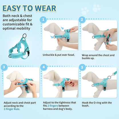 SlowTon No Pull Small Dog Harness and Leash Set, Puppy Soft Vest Harness Neck & Chest Adjustable, Reflective Lightweight Harness & Anti-Twist Pet Lead Combo for Small Medium Dogs (BL-Front Clip,XS)