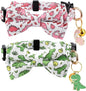 2 Pack Cotton Cat Collar with Bow Tie and Bell for Male Female Cats,Soft Fancy Breakaway Kitty Kitten Collar with Ghost& Pumpkin Patterned Design for Boy Girl Cats. (Dinosaur)