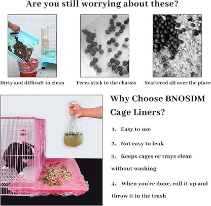 BNOSDM 50 PCS Disposable Rabbit Cage Liner Plastic Guinea Pig Cage Bedding Hamster Litter Pan Bags Universal Toilet Film for Bunny Chinchilla Ferret Hedgehog Small Animals (47")