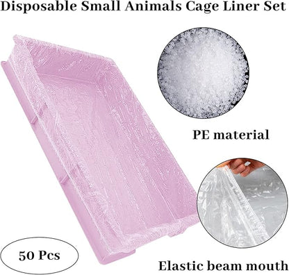 BNOSDM 50 PCS Disposable Rabbit Cage Liner Plastic Guinea Pig Cage Bedding Hamster Litter Pan Bags Universal Toilet Film for Bunny Chinchilla Ferret Hedgehog Small Animals (47")