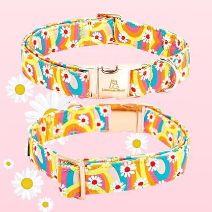 Lionheart glory Dog Collar with Flower, Sunflower Pattern Pet Collar Durable Cute Dog Flower Collars Summer Spring Female Pet Gift Adjustable Dog Collar for Small Dogs