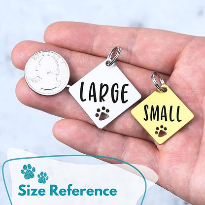 Ultra Joys Dog Tags Personalized for Pets - Hollow Paw Custom Pet ID Tag - Engraved Dog Tag for Small, Large Dogs - Small Diamond in Gold