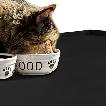 Dog Food Mat,Silicone Waterproof Food Tray,Non Slip Pet Bowl Mats Placemat,0.6" Raised Edge,Suitable for Most Small and Medium Sized Pets,18.5" x 11.5"
