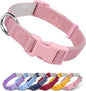 Dynmeow Soft and Breathable Cotton Dog Collar, Durable Adjustable Heavy-Duty Female Girl Pet Collar with Quick-Release Buckle, Lightweight for Sensitive Skin for Large Dogs, Pink, L