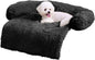 HACHIKITTY Calming Pet Sofa Bed Mat, Washable Plush Couch Cover for Dogs and Cats, Furniture Protector with Anti-Slip Bottom (30"x 27"x 6", Black)
