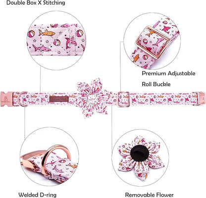 Lionheart Glory Shark Print Pink Collar - Adjustable Soft Dog Collar for Medium Dogs
