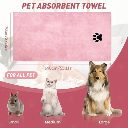 Pet Shower & Bath Supplies，Dog Shampoo Brush Set with Towel, Washing Gloves,Comb for Dogs and Cats (large pink)