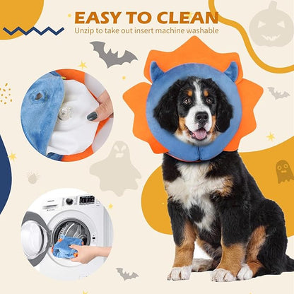 IEUUMLER Inflatable Recovery Dog Collar, Protective Donut Cone, Adjustable Soft Collar for Dog and Cat After Surgery Prevent from Biting & Scratching EU002 - Blue Demon L+
