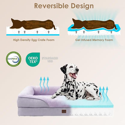 EHEYCIGA Orthopedic Dog Bed for Large Sized Dog, 41x27x7.5 Inch Large Memory Foam Dog Couch Bed with Sides, Waterproof Liner & Washable Removable Cover, Bolster Pet Sofa, Purple