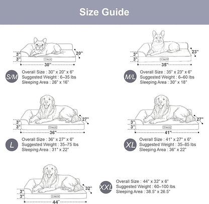 Orthopedic Dog Bed Medium Size Dog, Memory Foam Dogs Bed for Medium Dogs, Washable Removable Cover, Nonskid Bottom, Waterproof, for Indoor, Outdoor, Crate ＆ Car Use, 35x23x6 Inches, Dark Grey