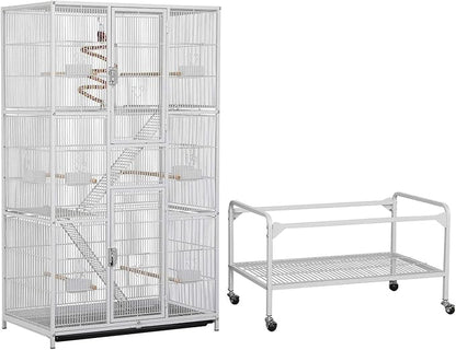 Yaheetech 69-Inch Extra Large Wrought Animal Cage Metal 3 Levels Small Animal Cage w/Cross Shelves and Ladders for Ferret Chinchilla Sugar Glider Squirrel, White
