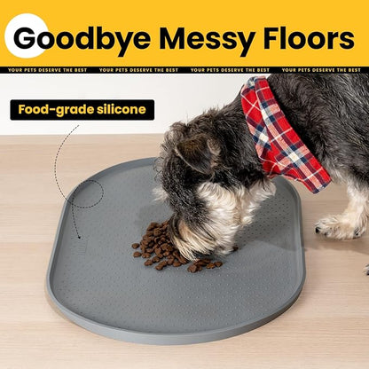Dog Food Mat,1/2 Inch Raised Edges Cat Feeding Mat for Spill Containment,BPA-Free Silicone Pet Food Mats for Floor Waterproof,Rubber Dog Placemats for Food and Water Bowls(Grey,24"x16")