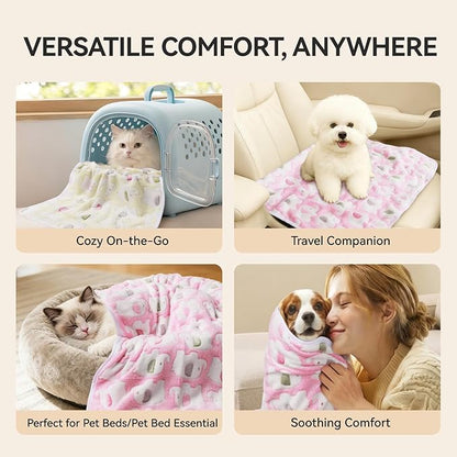 LINENLUX 1 Pack 3 Blankets Super Soft Fluffy Premium Fleece Dog Blankets for Puppy Cat Pet Blanket Flannel Throw Warm Sleep Elephant Pattern 31x20 inches