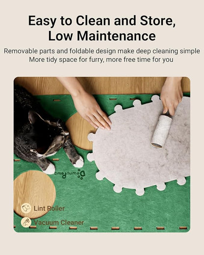 DownyPaws Cat House for Indoor Cats, 2-Storey Foldable Cat Bed Cave, Felt Cats Tunnel Bed Condo, Castle Kitten Cube Hideaway for Multicats, Scratch Resistant, Forest