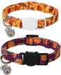Lionet Paws 2pcs Pack Cotton Cat Collar,Breakaway Buckle with Purple Pumpkin, Red Leave and Brand Pendant Cute Adjustable Cat Kitten Collar,Ideal for Girl Cats Boy Cats
