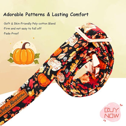Fall Dog Collar, Leaf Pumpkin Print Adjustable Pet Collar Cute Cotton Soft Collars with Bow Tie Metal Buckle Holiday Puppy Collars Boy&Girl Gift for X-Large Dogs