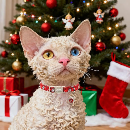 Unique style paws 2 Pack Christmas Kitten Collar Breakaway with Bell&Pendant, Adjustable Safety Elk Christmas Cat Cotton Collar for Girl Boy Cat and Small Pet