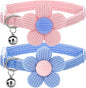Cat Collar, HANSHILAI Kitten Collar with Bells, Cute Cat Collar Breakaway for Girl Boy with Flower,Collar para Gatos (2 Pack) (Blue & Pink)