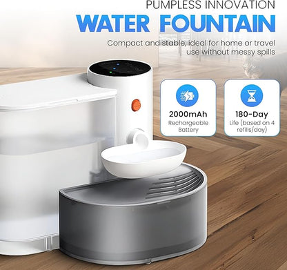 Smart Wireless Cat Water Fountain, 3L Automatic Pet Water Dispenser for Cats & Small Dogs, Ultra Quiet, Cordless Pet Fountain, No Filter, Self Cleaning for Always Fresh Water