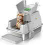 Stainless Steel Cat Litter Box with Lid, 180° Flip-Top XL Extra Large Enclosed Litter Box, Covered Metal High Sided Litter Pan with Steps & Scoop, Easy Cleaning, Odor Control, Non-Sticky-Grey