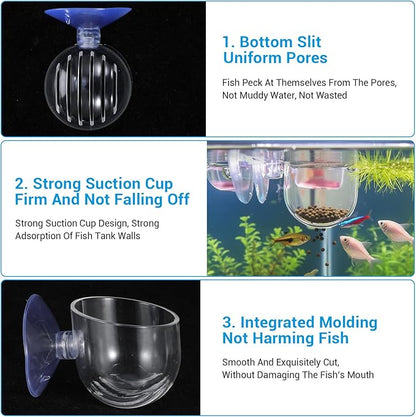 3 Pcs Aquarium Plant Holder, 2 Sizes Fish Tank Aquatic Plant Pot with Suction Cups, Red Worm Fish Feeder, Acrylic Clear Round Betta Tank Accessories for Water Feature Decoration