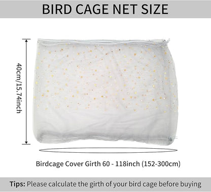 Bird Cage Seed Catcher, 60-118'' Large Bird Cages Cover, 31.5'' H Adjustable Nylon Bird Cage Mesh Net, Soft Airy Bird Cage Skirt Guard Accessories for Parrot Parakeet Macaw (Gray)
