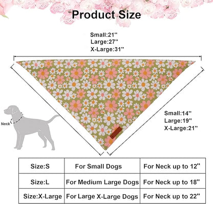 ADOGGYGO Floral Dog Bandanas 2 Pack, Daisy Flower Puppy Scarf, Premium Fabric, Adjustable Fit Spring Summer Floral Bandanas for Small Dogs (Small)