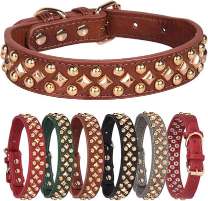 Spiked Dog Collar Soft Pu Leather Mushrooms Rivet Spike Studded Puppy Adjustable Pet Collars for Small Breeds (XS, Green3)