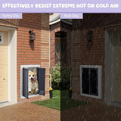 Sliver Pet Door with Panels, Aluminum Dog Door with Automatic Closing Magnetic Flaps, Medium Doggie Door, Slide-in Panel & 4 Security Locks, Suitable for Doors, Screen and Wall