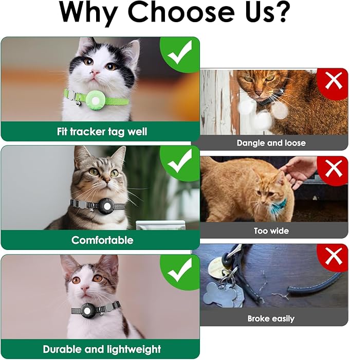 Cat Tracker, Pet Tracker for Cats, Cat GPS Tracker Collar with Safety Elastic Buckle, GPS Tracker Compatible with Apple Find My App (Only iOS), No Monthly Fee, Waterproof, Light Green