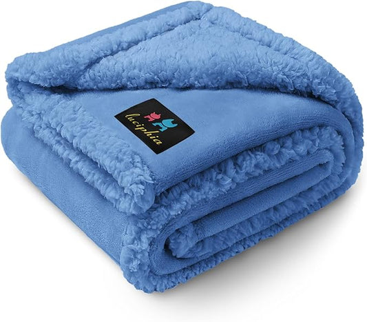 Luciphia Waterproof Pet Blanket, Liquid Pee Proof Dog Blanket for Sofa Bed Couch, Reversible Sherpa Fleece Furniture Protector Cover for Small Medium Large Dogs Cats, Navy Blue Medium（57" x 40"）
