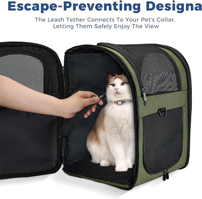 Apollo Walker Dog & Cat Carrier Backpack for 4-18lb Pets - Ventilated Safe Design with Padded Back Support, Breathable Mesh Pet Backpack for Hiking, Travel, Outdoor (Green)