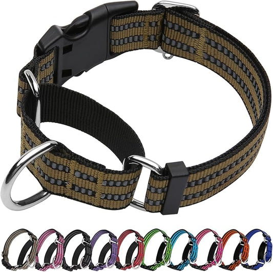 Martingale Dog Collar, Adjustable Nylon Reflective Collar with Buckle No Pull Dog Collar for Small Medium Large Dogs (ArmyGreen L)