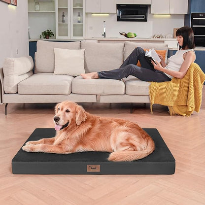Plush Orthopedic Dog Bed for Medium Dogs & Puppies, Waterproof Dog Beds 29x18 Inch with Removable Washable Cover, Egg Crate Foam Flat Pet Mat, Black