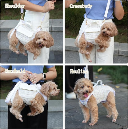 Dog Lift Harness Backpack for Small Dogs Cats, Adjustable Straps Dog Sling Carrier for Hiking, Travel, Outdoor – White Medium
